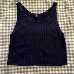 Dark Navy Ribbed Cropped Tank Top